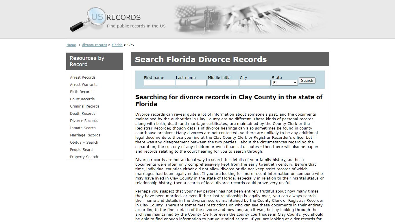 Search Divorce Records Clay Florida | US Records